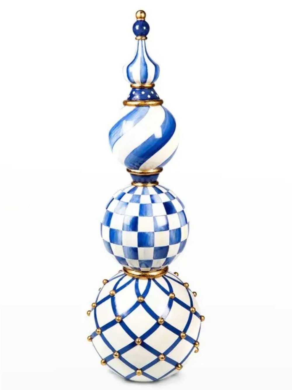 ISO MACKENZIE CHILDS ROYAL CHECK FINIAL Blue & White Decorative Finial Sculpture